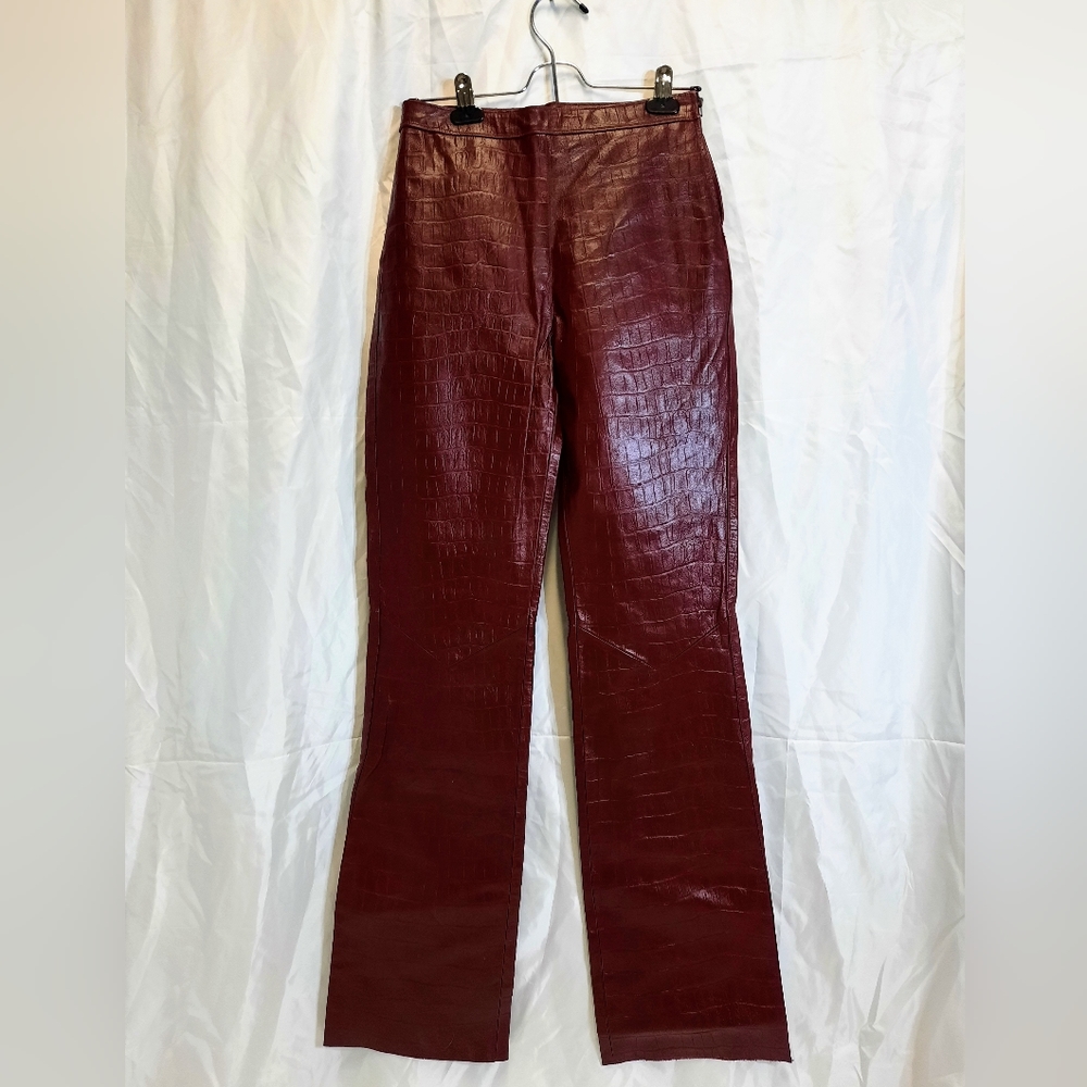 VTG Y2K Super Sexy Red Leather Pants Crocodile Print